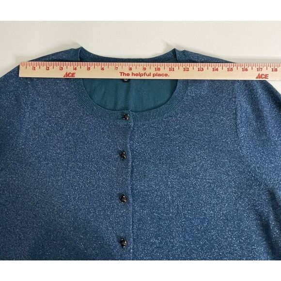 Talbots Women Plus 2X Button Front Cardigan Sweater Blue Silver Shimmer Sparkle - Picture 6 of 11